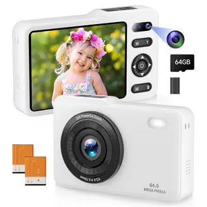 Digital Camera 64MP Dual Lens Autofocus Point and Shoot 16x Zoom Vlogging Camera with 2 Batteries Portable Rechargeable for Beginner Teens White FHD 1080P 64GB Mirco SD Card 16X Digital Zoom Kid-Friendly Travel-Ready Design