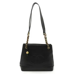 Pre-owned CHANEL Calfskin Shoulder Bags Coco Mark Coco Ball Caviar Leather 2way Tote Bag