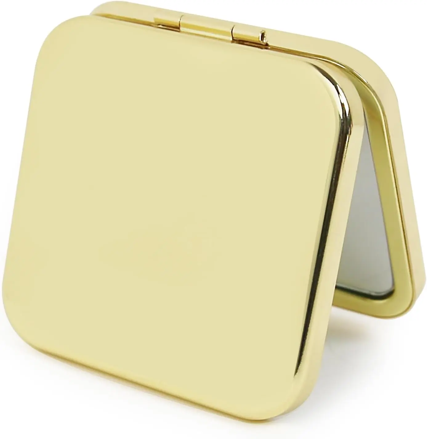 Women's Travel Size Square Metal Frame Compact Mirror - 2.8×2.8×0.6 In, Exquisite Smooth Style, 180-Degree Opening, Double-Sided 1X/2X Mini Magnifying, Spring Clamp, Purse Accessory, Ideal Gift (Gd01)