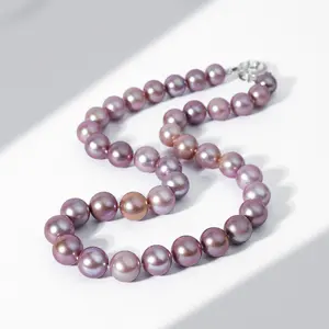 TK055-50-Z 12-13mm Purple Fresh water Pearl Necklace Elegant Necklace for Women Natural Luster Jewelry for birthday/anniversary/holiday /retirement/ graduation presents