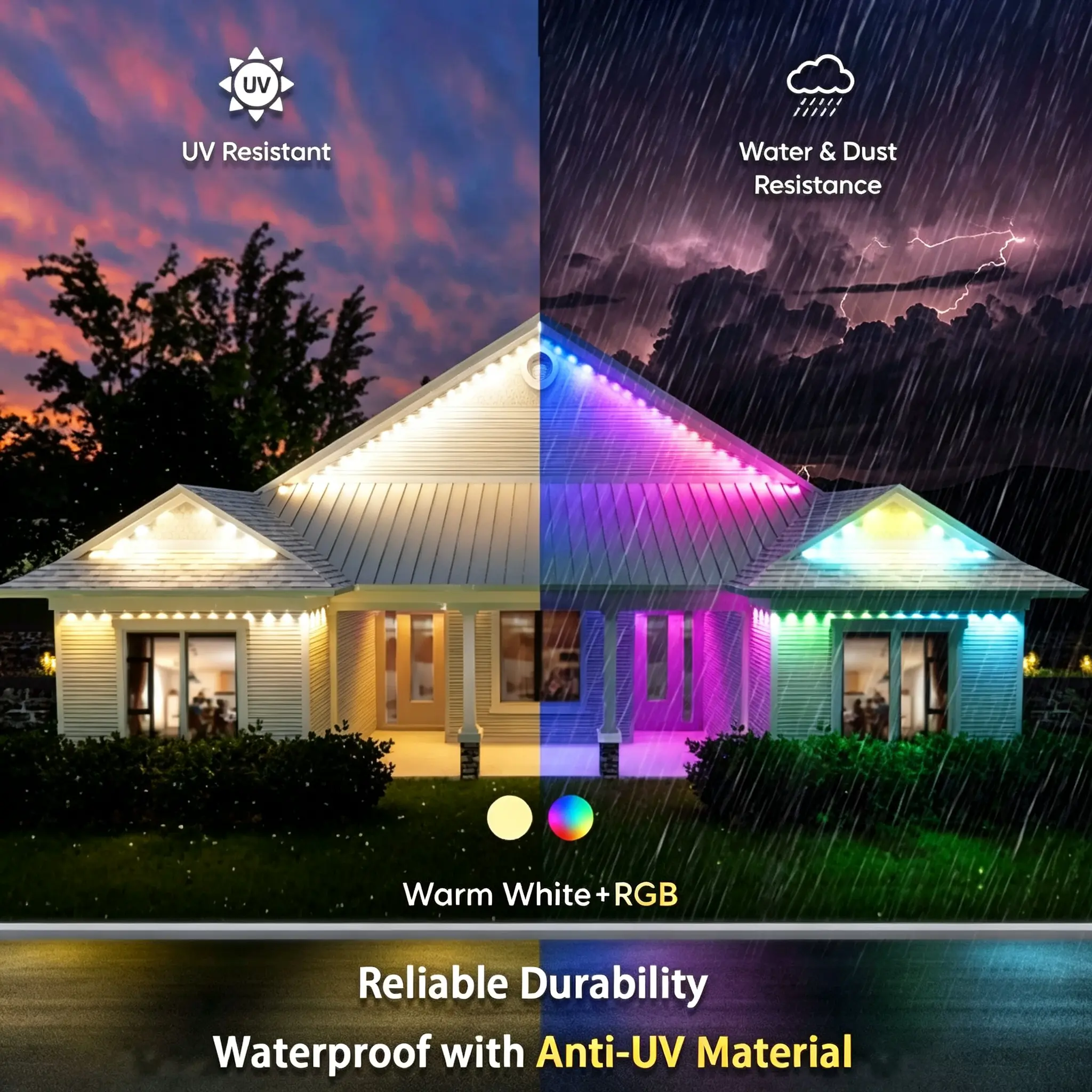 Smart RGBW Eaves LED Lights WiFi APP Voice Control IP67 Waterproof Outdoor House Roof Decor Lights