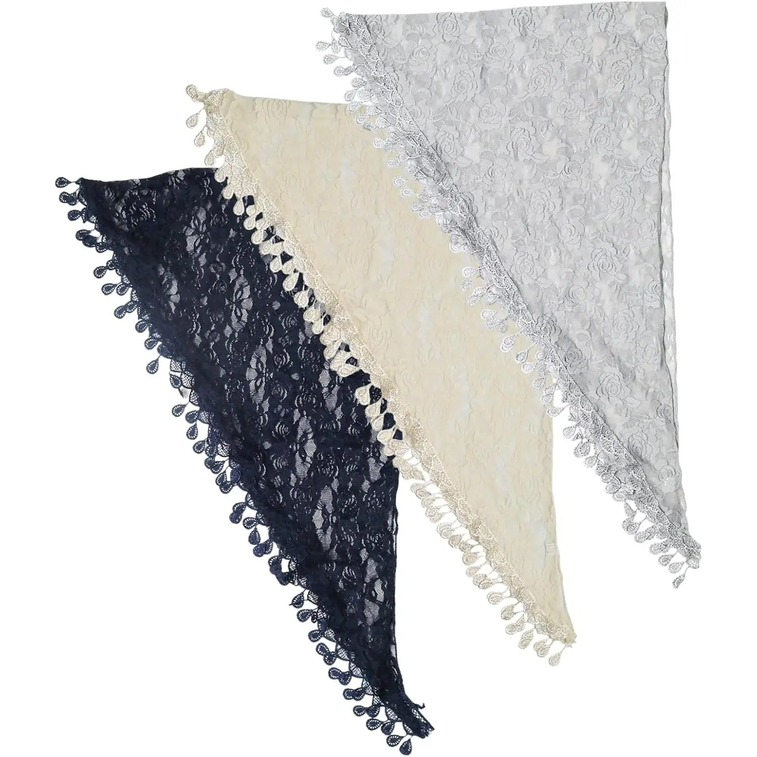 3 Pcs Mantilla Catholic Chapel Veils, Triangle Lace Mantilla Wedding Shawl Mass Cathedral Head Covering for Women, Gray Beige Dark Bule : Clothing, Shoes & Jewelry
