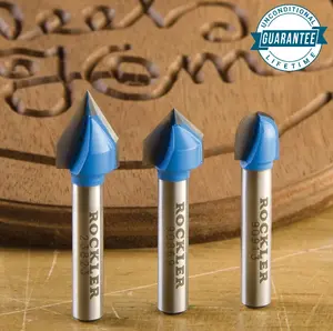 Rockler 3-Piece CNC/Freehand Signmaking Router Bit Set, 1/4'' Shank