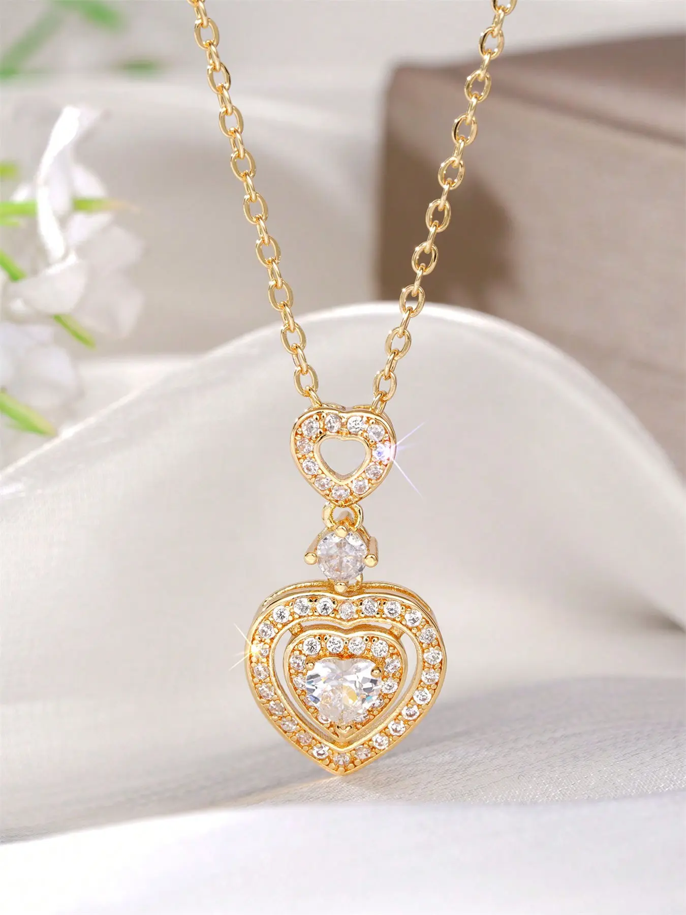 1 PC Romantic Heart Cubic Zirconia Necklace Pendant For Women Valentine's Day Gift Wedding Engagement Jewelry
