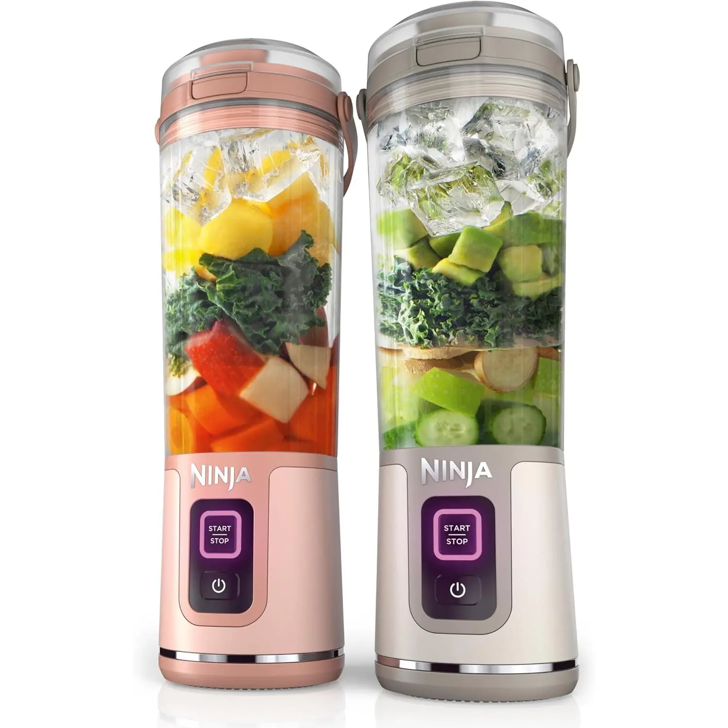 Ninja Blast Two-Pack Portable Blender, Cordless, 18oz. Vessel, Personal Blender-for Shakes & Smoothies, BPA Free, Leakproof-Lid & Sip Spout, Rechargeable, Dishwasher Safe Parts, Peach & Stone