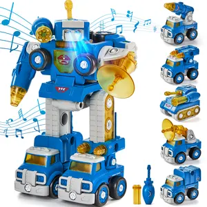 hahaland 5 in 1 Take Apart & Transform Toys: Construction Trucks to Dinosaur Robot, STEM Building Set for Boys Kids Ages 5,6,7,8，Montessori Creative Educational Drill Screw Set
