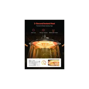 VEVOR Hanging Patio Heater, 1500W Electric Space Infrared Heater, IP34 Protection with 23.6 inch Pull Cord Adjustable Chain, for Porch, Patio, Dining Room, Studio Outdoor/Indoor