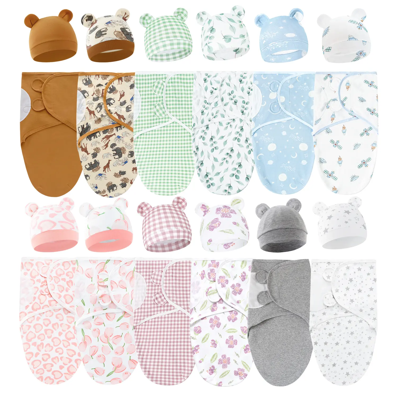 2 Sets Newborn Swaddle Blanket & Hat Sets for 0-3 Months Infants, Anti-Shock Design Gentle Soft Bedding, Baby Items Newborn Baby Stuff, Ideal Gift (Excludes Back to School Context)