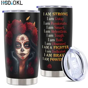 Halloween Gifts 20oz Insulated Stainless Steel Tumbler with Girl Skull Design - Keeps Drinks Hot/Cold, Fits Car Cup Holders - Halloween Gifts for Skull Lovers (Friends, Family, Girlfriend, Brother)