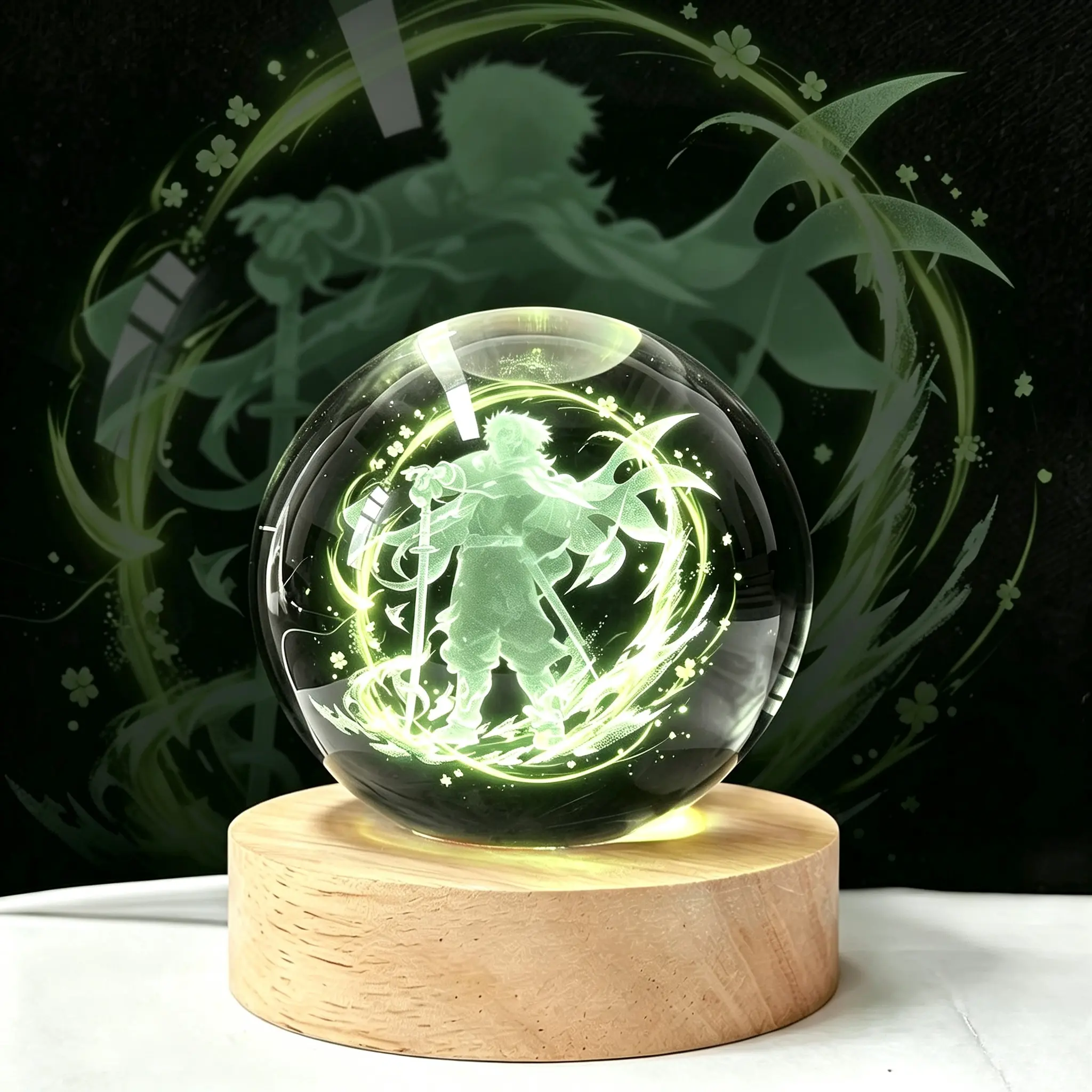 DS Anime Crystal Night Light -KnY Crystal Ball 6 Color Changing Wood Base Lamp, 3.15" for Gift, Room & Bedside Decor