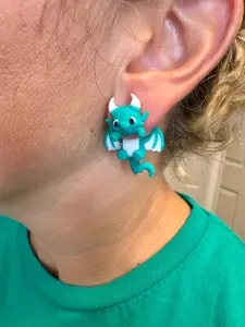 Dragon Dangle Jumper Earrings | Cute Fantasy Dangle Jewelry | Mythical Statement Earrings | Dragon Lover Gift | Hypoallergenic 3D Printed