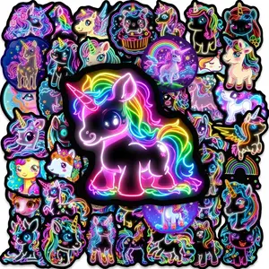 50pcs Neon Rainbow Horse Multi-Scene Series Stickers, Adhesive Decals, Universal DIY Stickers for Journals, Scrapbooks, Computers, Water Bottles, and Cars, High-Value, Positive Energy Creative Gift