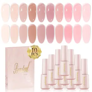 Larvall Beautpal Jelly Gel Nail Polish Set Nude Gel Polish Kit Milky Nude Sheer Pink Soak Off UV Translucent Nail Polish Gel 10PCS 7ml