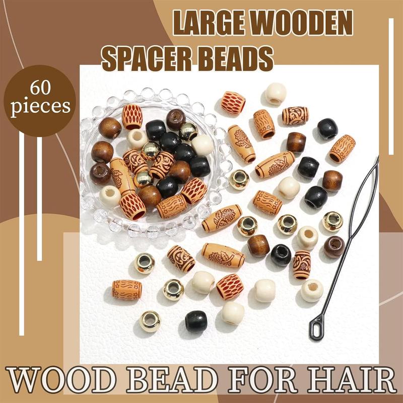60Pcs Wooden Hair Braid Beads Multi Shape Gold Hair Jewelry for Braids Loc Dreadlock Accessories Hair Tube Decoration Hair Cuffs DIY Braid Clips for n and Men