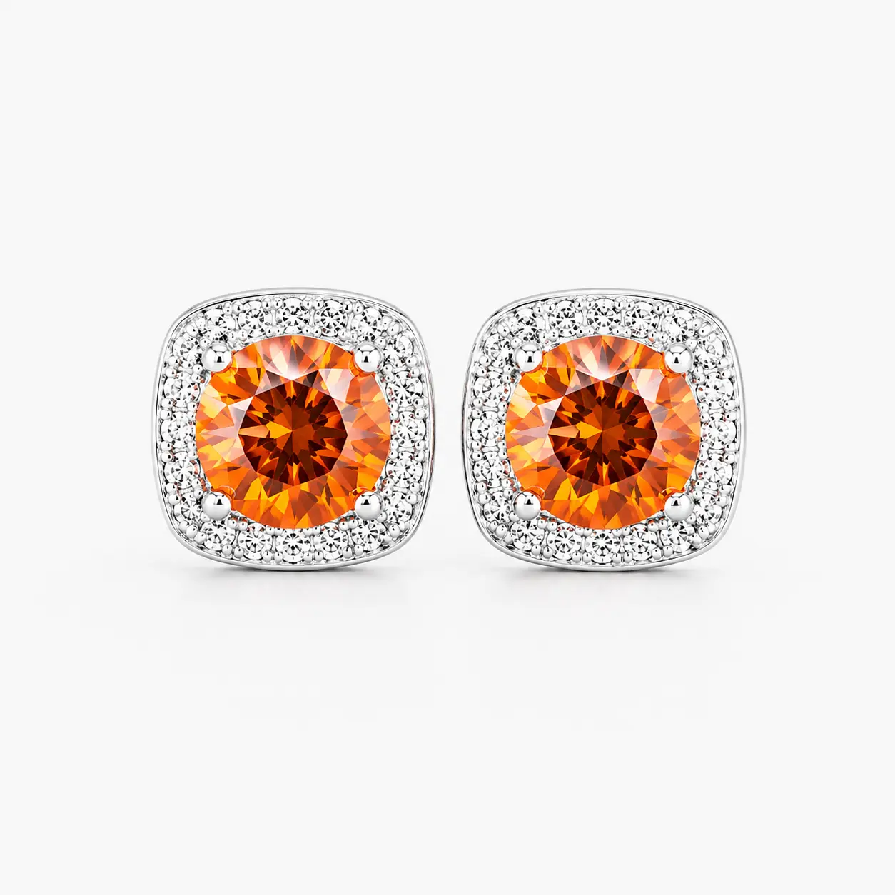 EWZ-702-Women's Halo Stud Earrings - 0.8CT VVS1 Orange Round-Cut Moissanite Fashion Costume Jewelry