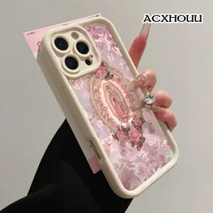 Case for iPhone 17 16 E Pro Max 15 Plus 14 13 12 11 XS XR Pink Floral Our Lady of Guadalupe TPU Silicone Rugged Durable Shockproof Protective Cover