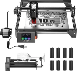 Longer New Upgrade RAY5 10W Laser Engraver with Air Assist Kit, Rotary Roller kit, and 8 Pcs Raiser, High Precision Laser Cutter and Engraver for Wood, Metal, Acrylic, Cylindrical Objects, Tumblers