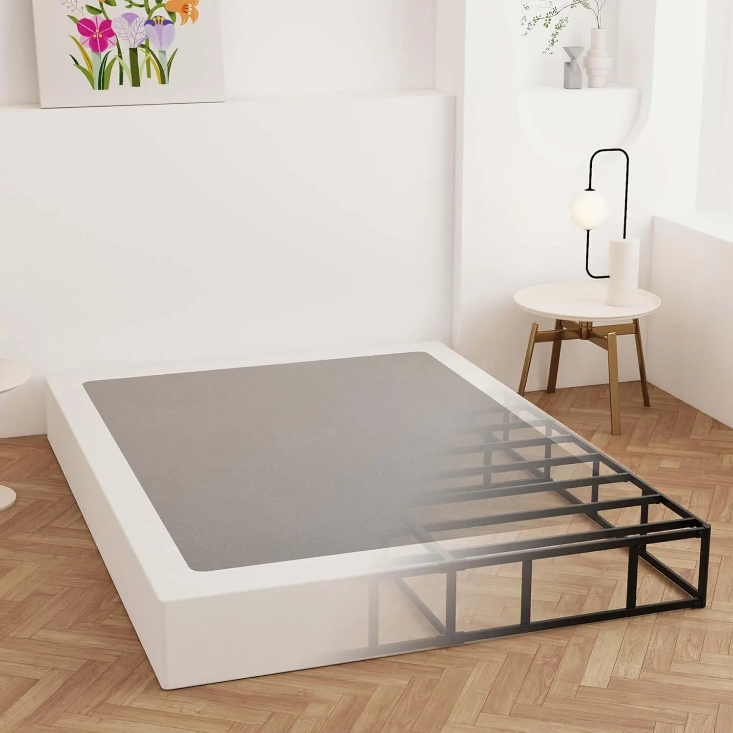 California  Box Spring 9 Inch, Heavy Duty Metal Box Spring Bed Base with Fabric Cover, Mattress Foundation, Easy Assembly, Noise Free, Black