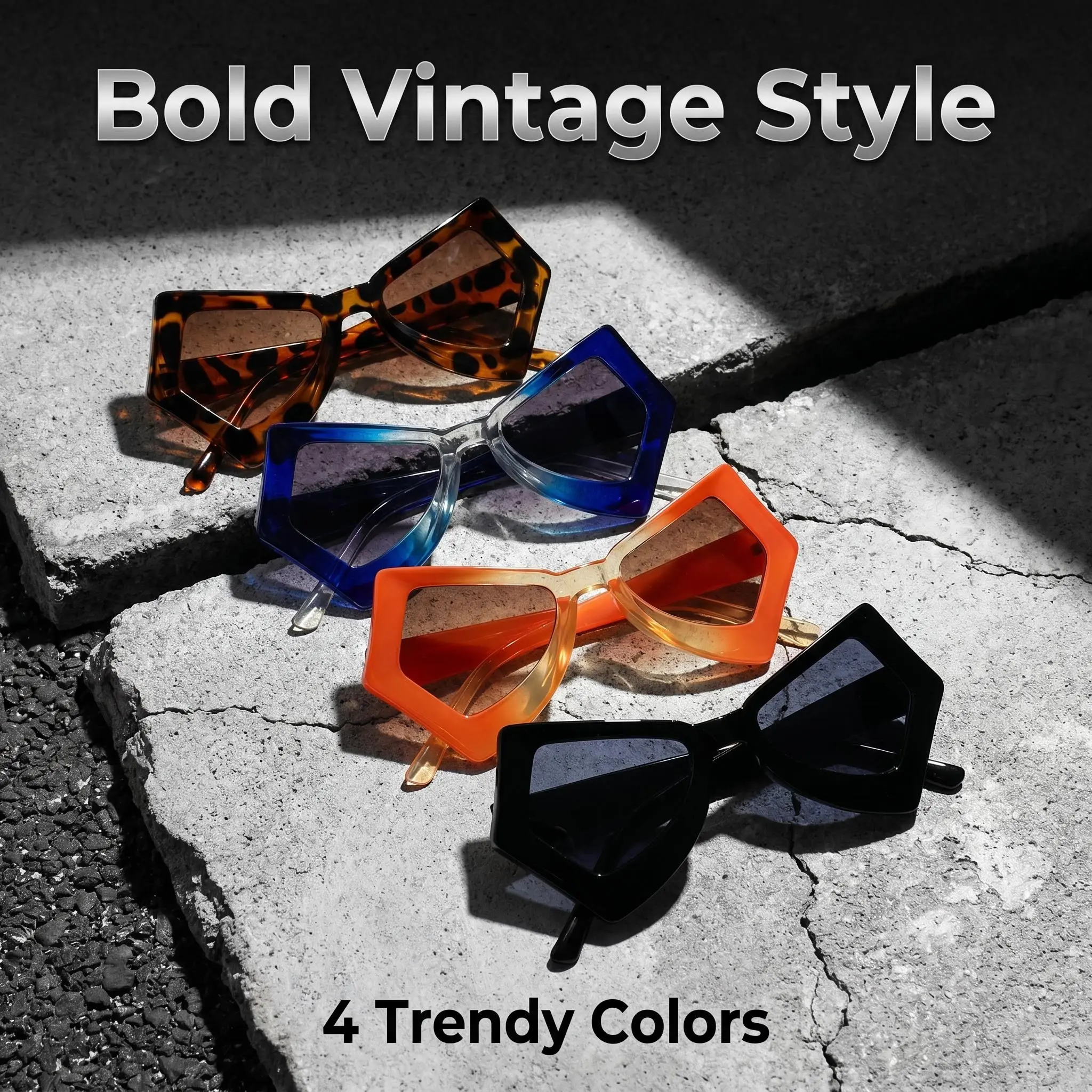 Vintage Geometric Cat Eye Sunglasses - Ultra Light Trendy Large Frame Shades for All Scenarios
