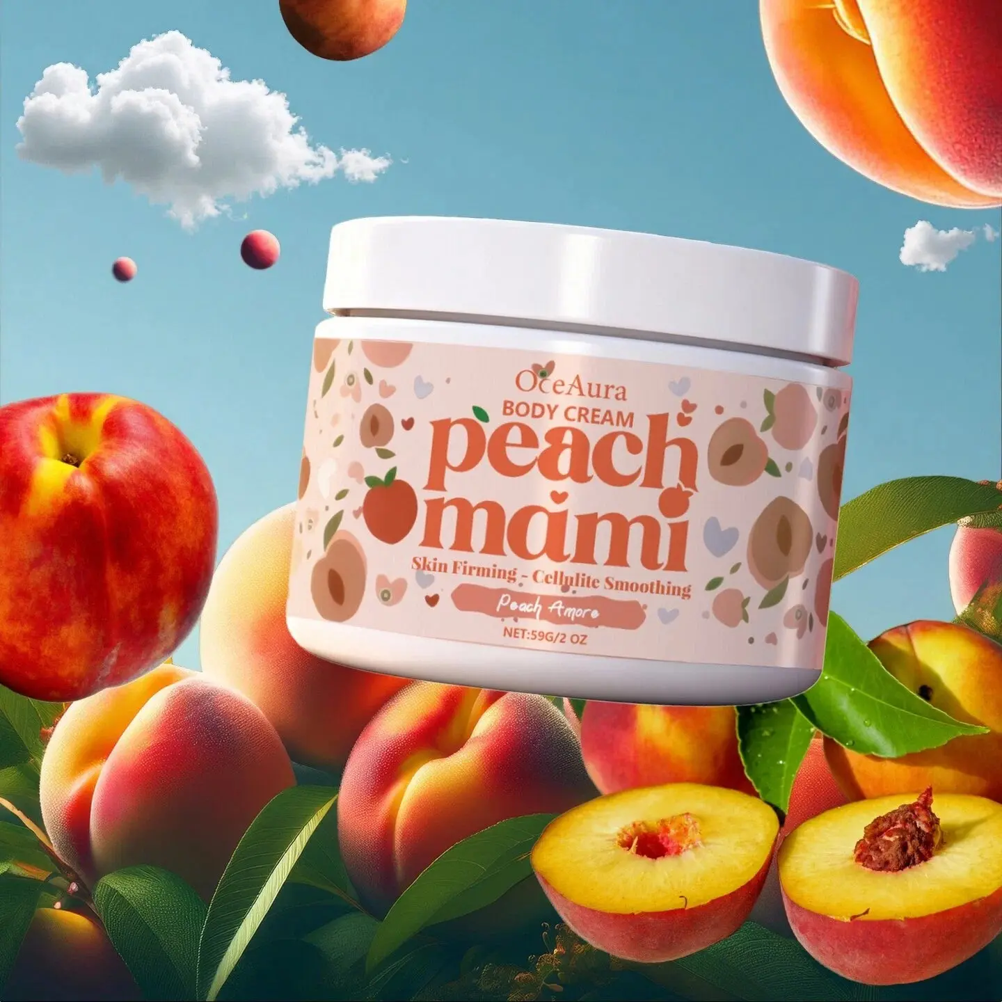 Peach Mami Firming Body Cream, Body Care, Caffeine and Hyaluronic Acid for Smooth, Glowing Skin, Daily Hydration for Silky Soft Skin, Moisturizing Anti Dryness, Refreshing Texture and Deep Moisture