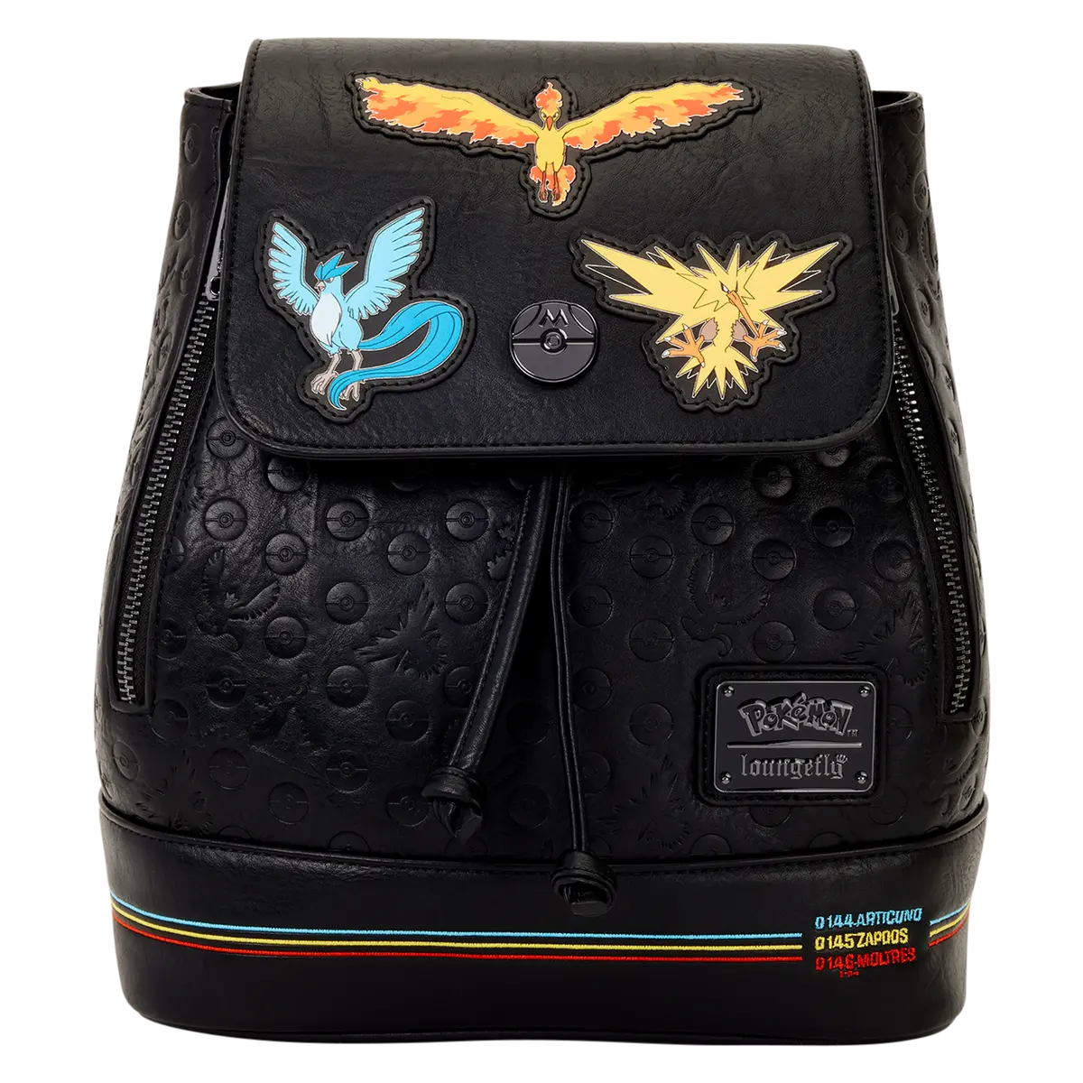 Loungefly Pokémon Legendary Birds Embroidered Mini Backpack in Distressed Polyurethane with Adjustable Shoulder Straps, One Size, 22.8 Cm W X 26.6 Cm H X 11.4 Cm D