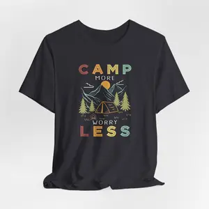 Camp More Worry Less Tee, Funny Graphic Camping Hiking Tee, Summer Campfire T-shirt, Classic Gildan Clothing