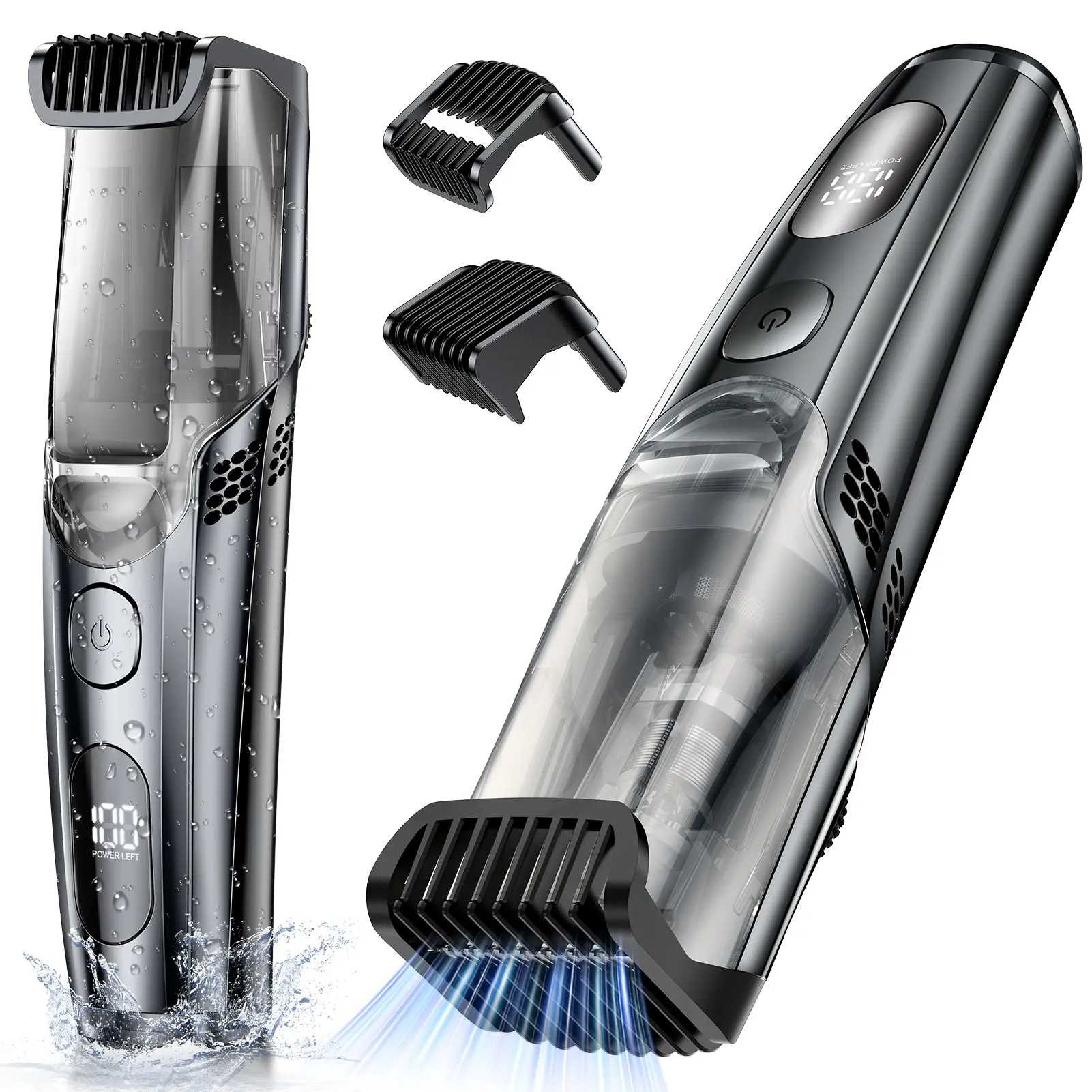 TailsUp-Upgraded Cordless Vacuum Beard Trimmer for Men – Self-Suction System, 1-20mm Adjustable Comb, IPX6 Washable & Skin-Friendly Blades, Self-Cleaning Suction, Black