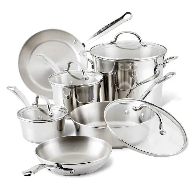Millennium 10-Piece Stainless Steel Cookware Set - Oven Safe, Polished Look, 1-Quart Saucepan, 10-Inch Frying Pan, 6-Quart Stockpot