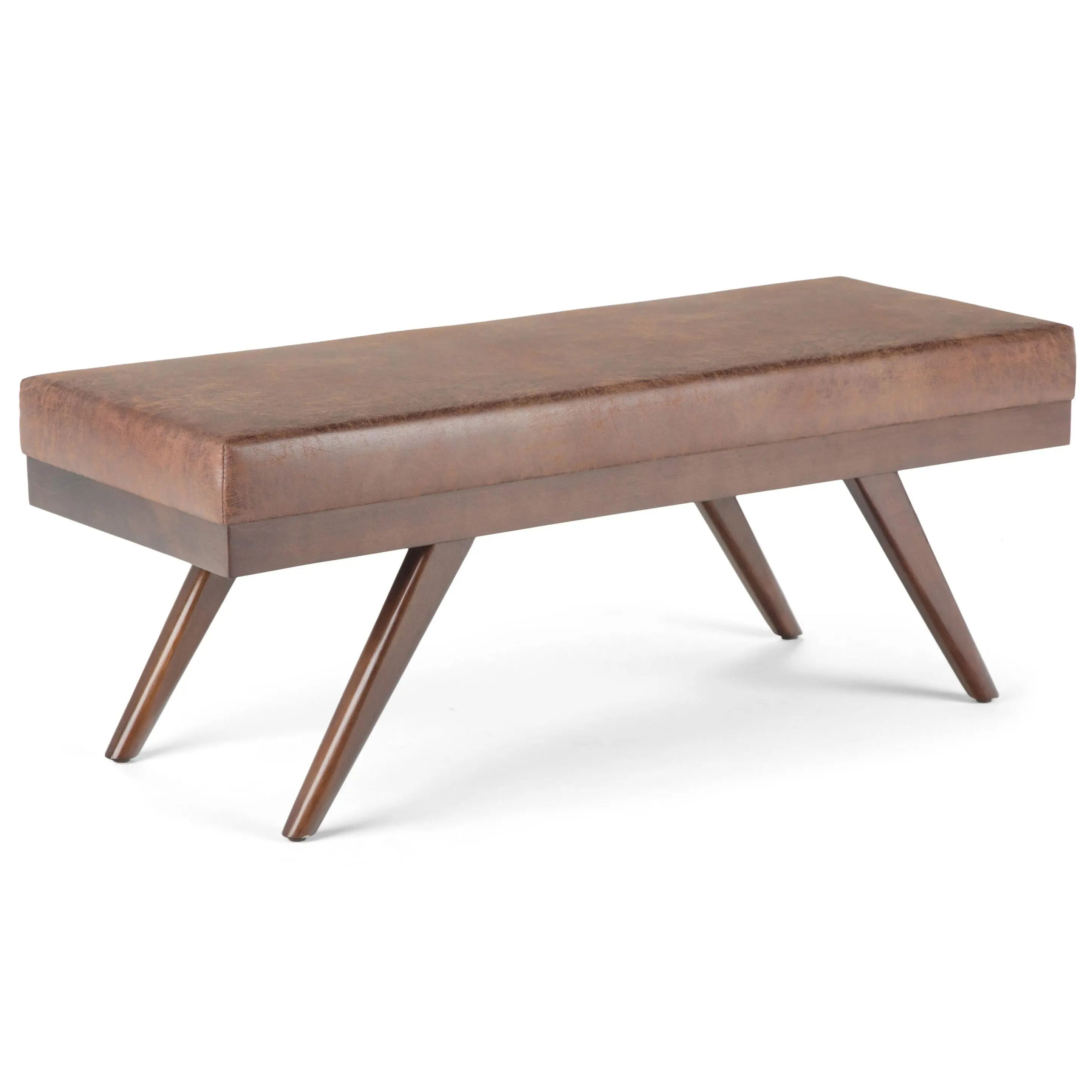 Chanelle Wood Ottoman Bench - Distressed Umber Brown (Brown Wood Benches), 47.75"w x 18.5"d x 18.4"h, Thick Cushioned Top, Stylish Fabrics, Body Fabric, Affordable Indoor Furniture for Bedroom