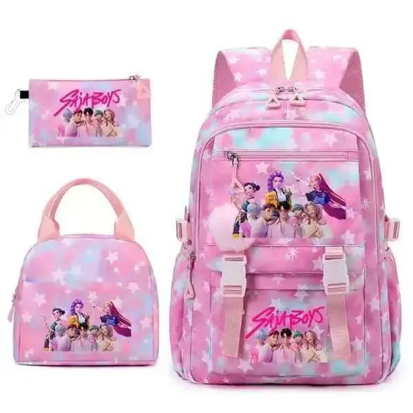 [2026】] 3pc Backpack solid color women'sbackpack star print zipper closure Trendybackpack fashionable and versatile casualtrend suitable for students going to school,campus, going out to work, travelingwomen's backpack