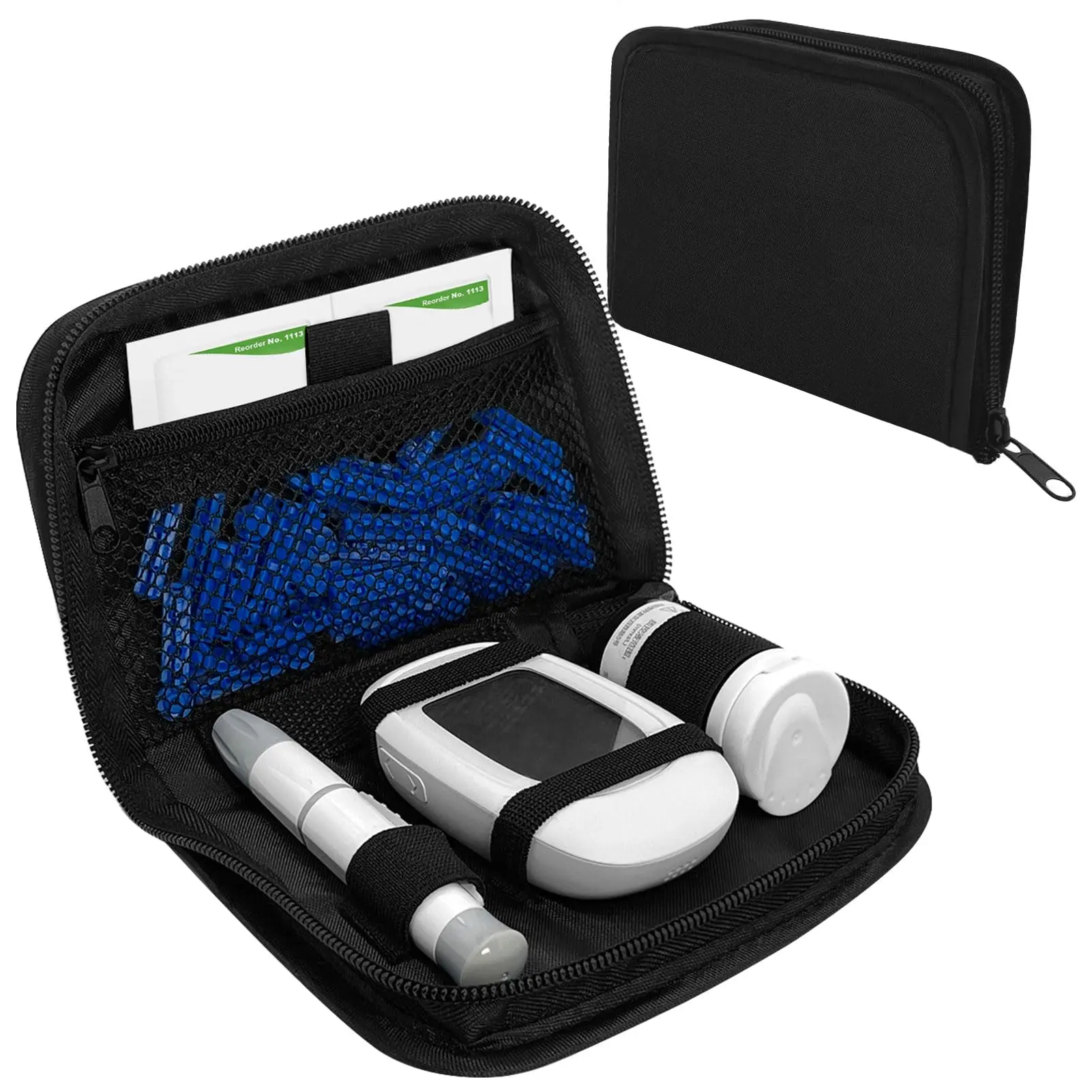 Portable Diabetic Supply Organizer Case - Lightweight Mesh Storage Bag with Bands for Glucose Meter Testing Kit