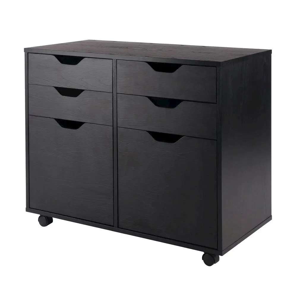 2 Section Mobile Cabinet, Black, 4 Drawers, Two Compartments, Casters