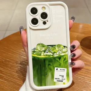 Phone case for iPhone 16 Pro Max 15 Plus 14 13 12 11 XR XS Summer Matcha Latte Coffee Beautiful Gift Selection Anti-Scratch Shockproof TPU Bumper Drop-proof Cover