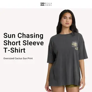 BILLABONG Women's Sun Chasing Short Sleeve T-Shirt, Oversized Boyfriend Tee, Vintage Graphic Crew Neck Tee, 100% Cotton - OFF BLACK