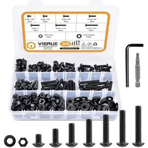 305Pcs 1/4-20 Bolt and Nut Assortment Kit, 1/4-20 Black Button Head Cap Screw Nuts Washers Kit, Head Screws, Class 12.9