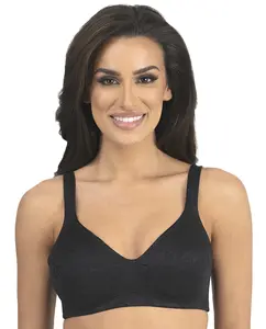 Dominique Jolie Jacquard Lace Wire-Free Minimizer Bra #6018 - Seamless, Supportive, Comfortable Fit for Everyday Wear - Black
