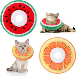 2 Pcs Adjustable Soft Cat Recovery Cone Collar After Surgery Cute Elizabethan Donut Neck Cone Stop Licking Orange Watermelon Shaped for Small Dogs Puppies 5-7 Lbs