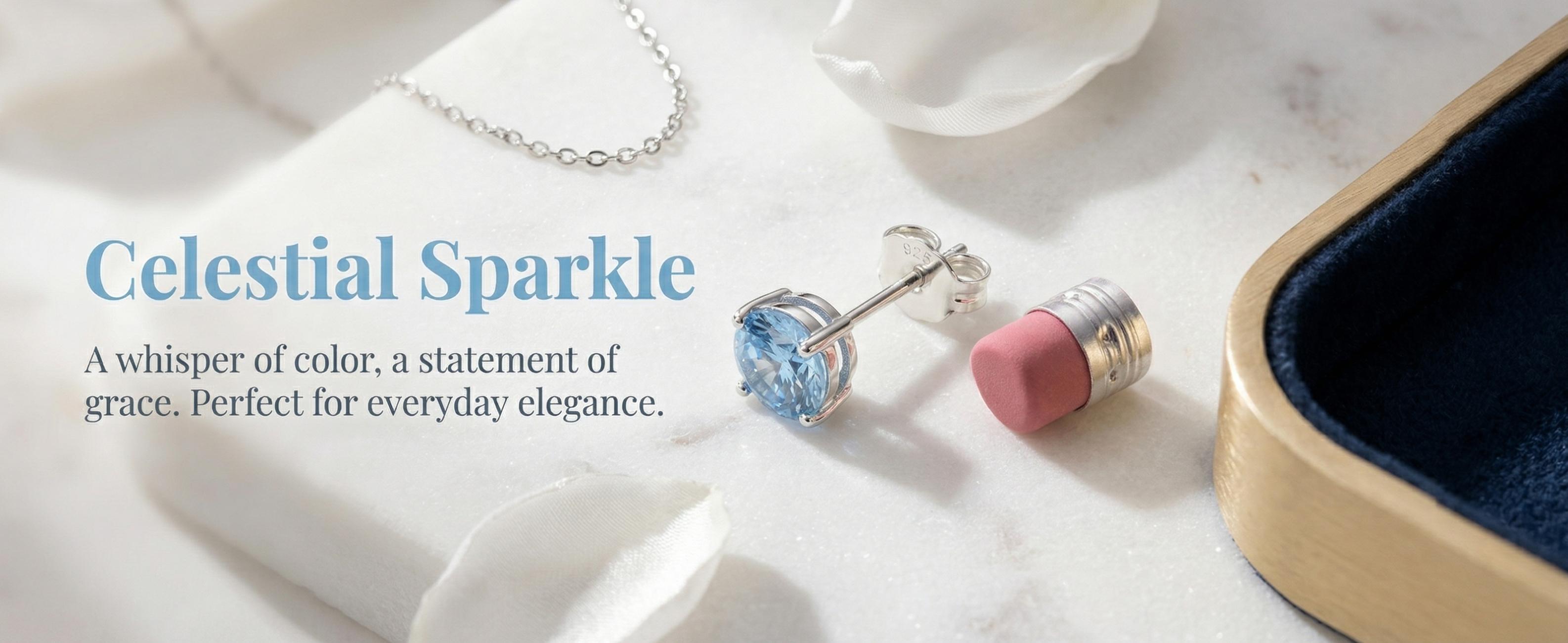 S999 Pure Silver Stud Earrings — 6mm Round Aquamarine Zircon — Stylish & Premium — Simple Design, Suitable for Both Men and Women