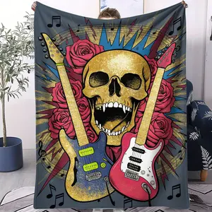 Trendy Hip-Hop Skeleton Blanket, Money & Diamond Print, Lightweight for All Seasons, Must-Have for Street Fashion Bedroom, Both Stylish and Functional