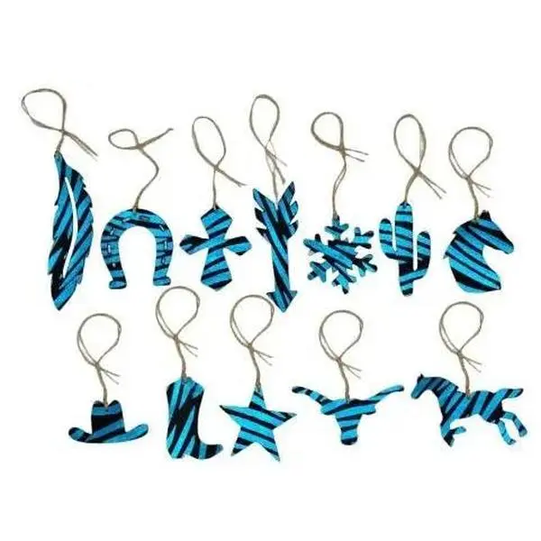 Blue Zebra Leather Cowhide  Christmas Ornament  - Sold Individually