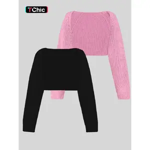 Women's Solid Color Raglan Sleeve Crop Shrug Cardigan, Casual Long Sleeve Open Front Knitwear for Spring & Fall, Fashion Women's Knit Clothing for Daily Wear