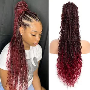 Drawstring Ponytail for Women 24 inch Boho Box Braids with Long Wavy Hair Clip in Ponytail Extension Synthetic Hair Extensions Ponytail for Daily Use (T1B/#, 24 Inch)