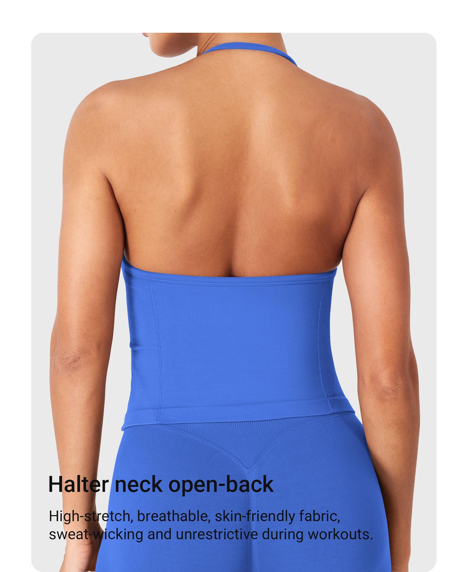 YEOREO SoftHue Women's Longline Halter Tank Top Strappy Backless Adjustable Gym Workout Top Yoga Sports Vest Fitness Activewear