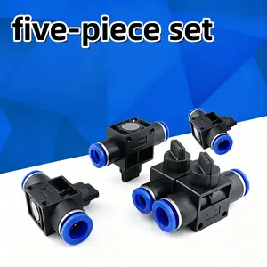 Five-Piece Pneumatic Ball Valve Set, Fits 4/6/8/10/12mm Pipes, Quick-Connect, European Thread, Nickel-Coated Plastic, Hydraulic Applications