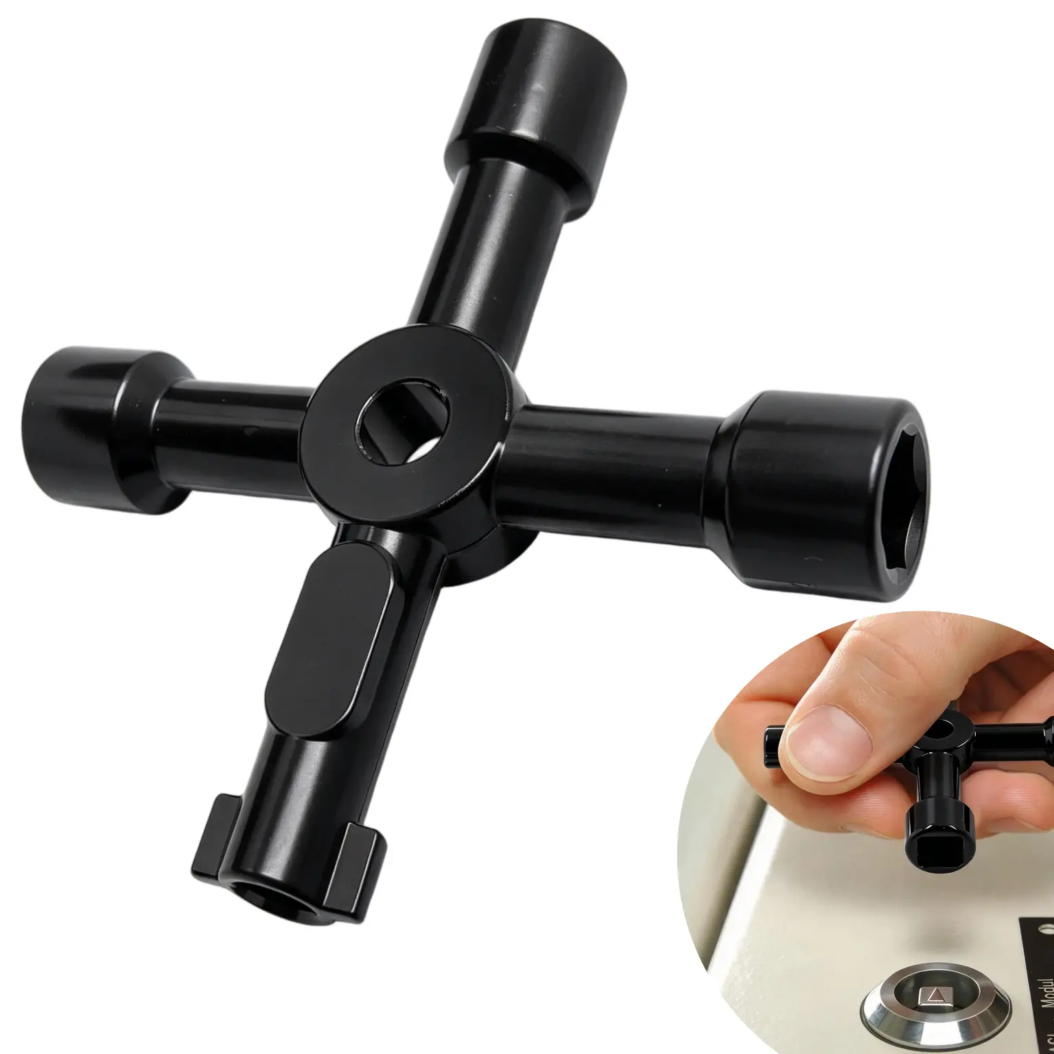 4-Way Utility Key, 4-in-1 Universal Multi-Functional Key, Stainless Steel Meter & Valve Key for Water, Gas, Electric Meters, Elevator & Cabinet Panels