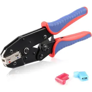 Crimping Tool for Insulated Flag Terminals - Ratcheting Wire Crimpers - AWG 22-14 (0.5-2.5mm2) - Ratchet Terminal  - Electrical Crimping Tool
