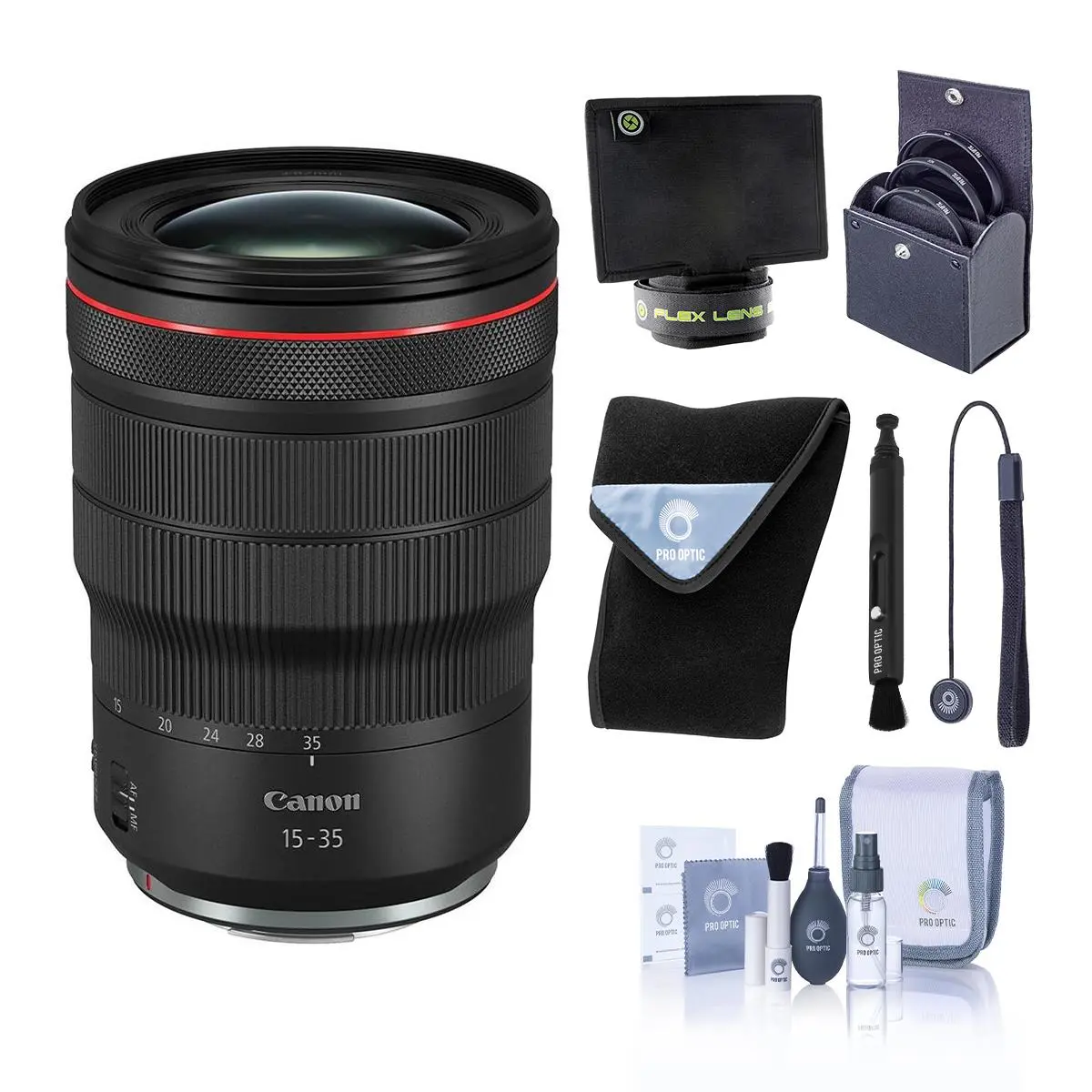 Canon RF 15-35mm f/2.8 L IS USM Lens, Bundle with ProOptic 82mm Filter Kit, Flex Lens Shade, Lens Wrap, Lens Cleaner, Lens Cap Tether, Cleaning Kit