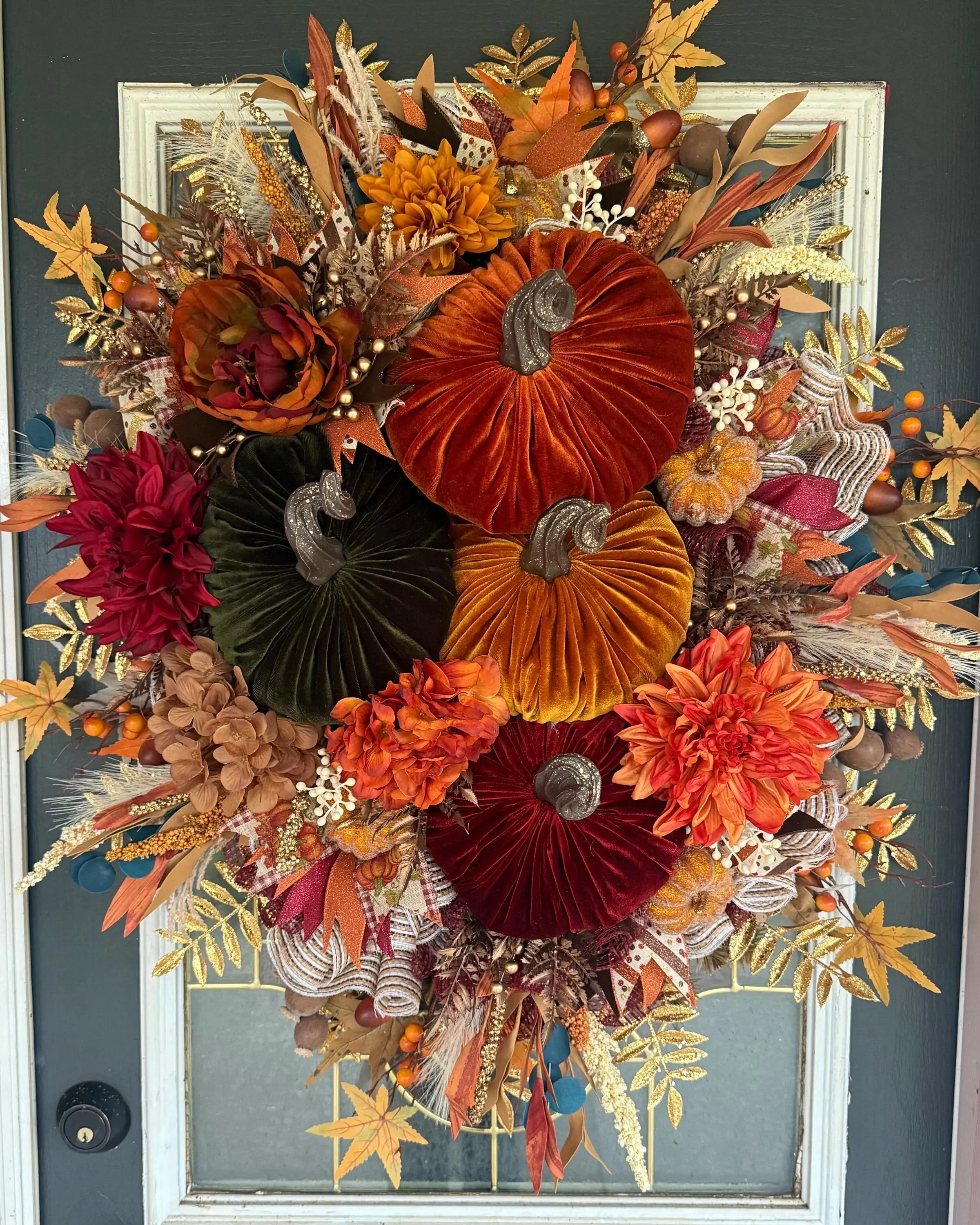 1. Luxury Velvet Pumpkin Fall Wreath | Handmade Autumn Front Door Decor