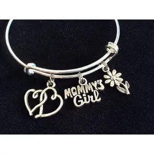 Mommy's Girl Bracelet Silver Expandable Adjustable Wire Bangle Charm Bracelet Trendy Kid's Size Available