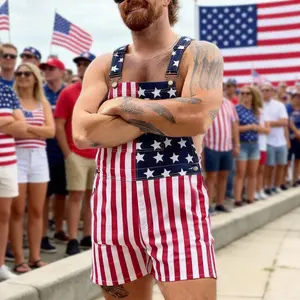 American Flag Denim Bib Shorts Overalls for Adults, Comfortable Stretch Summer Shorts, Patriotic Outfit